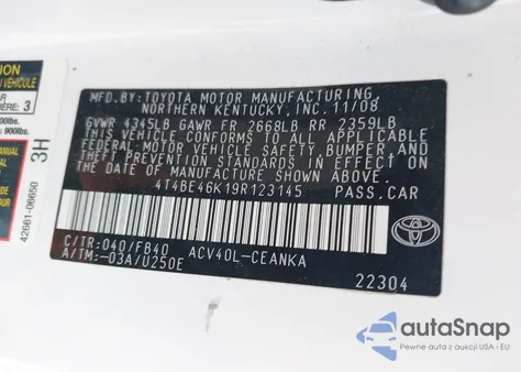 2009 Toyota Camry Le из США, поврежденный, VIN 4T4BE46K19R123145